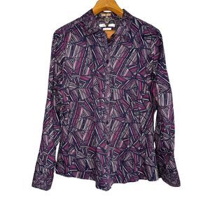 Foxcroft Heritage Non-Iron Purple Long Sleeve Button Down Blouse Sz 16